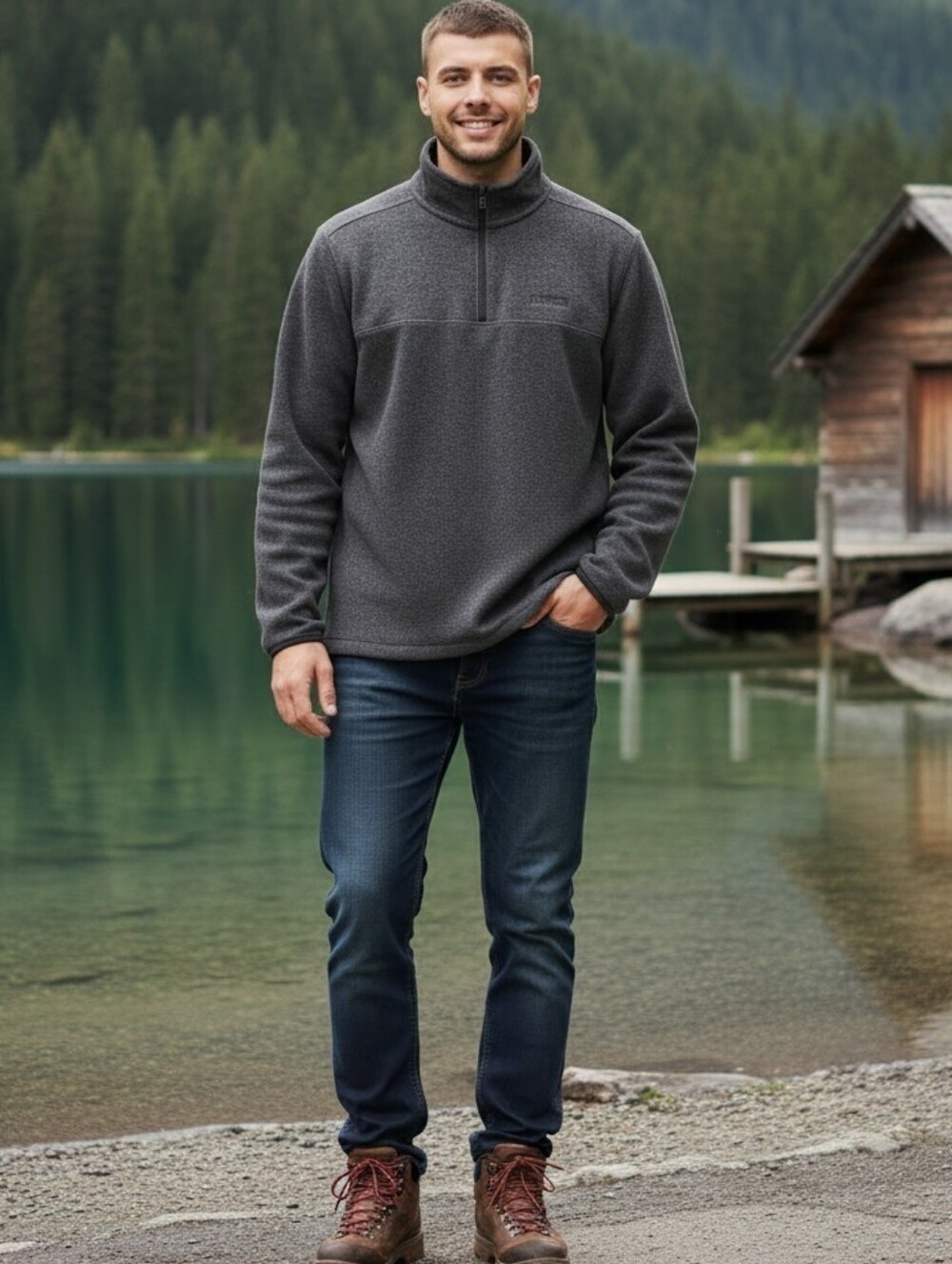 Lands' End Men's Dark Gray Quarter Zip Top Pullover - Size XXL 50/52